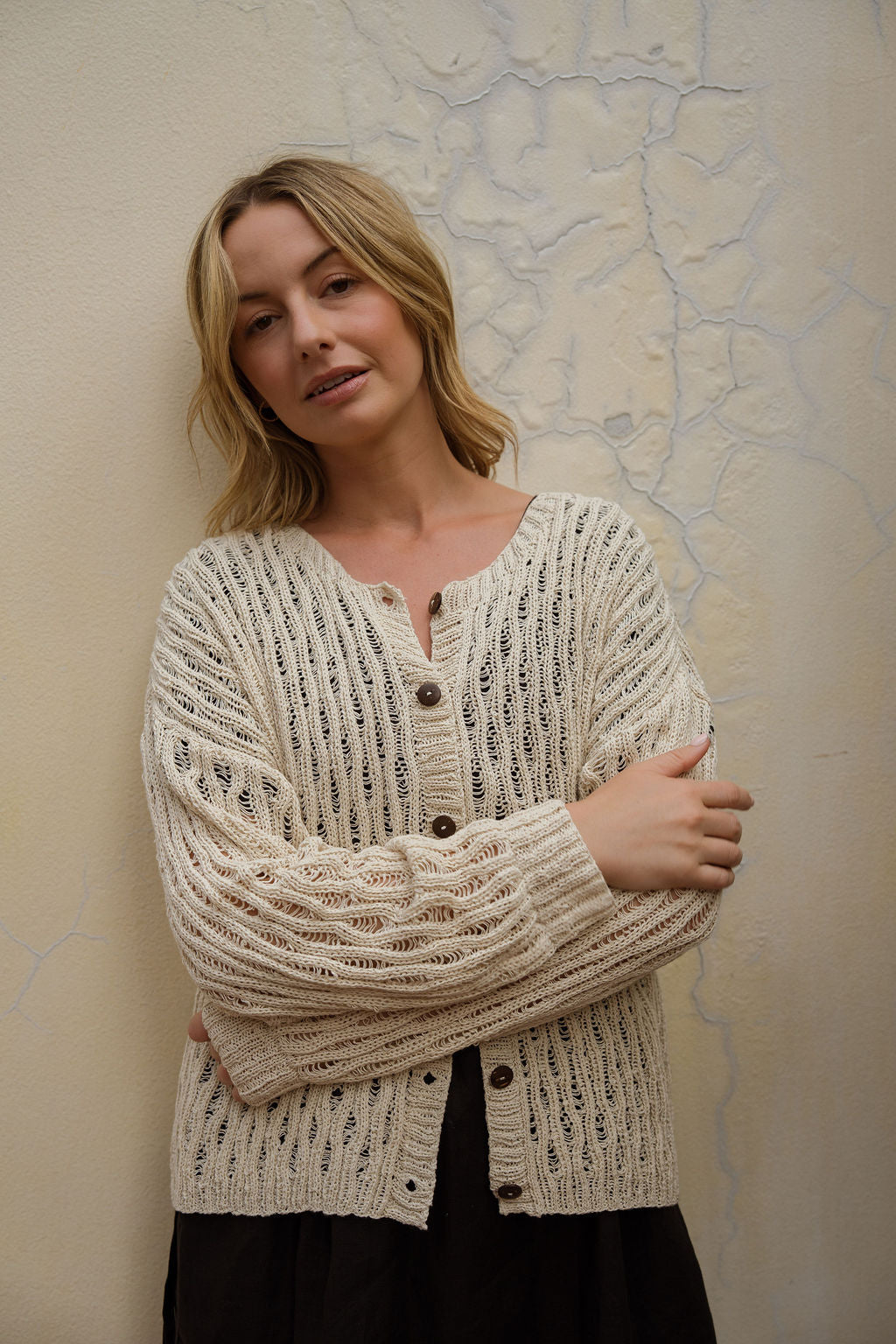 Alice Cotton Cardigan in Natural White