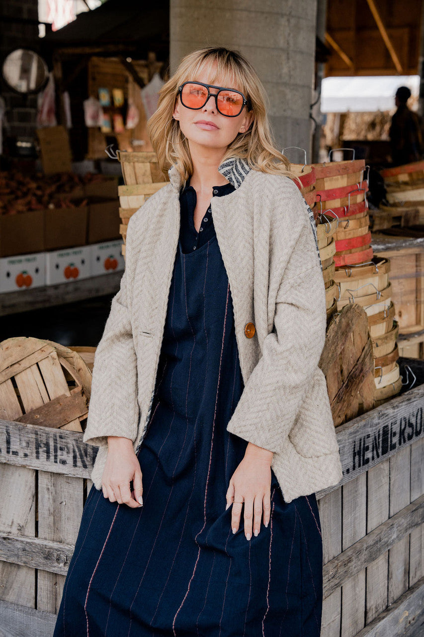 Portuguese Wool Pieper Coat in Neutral Mix-Match Herringbone