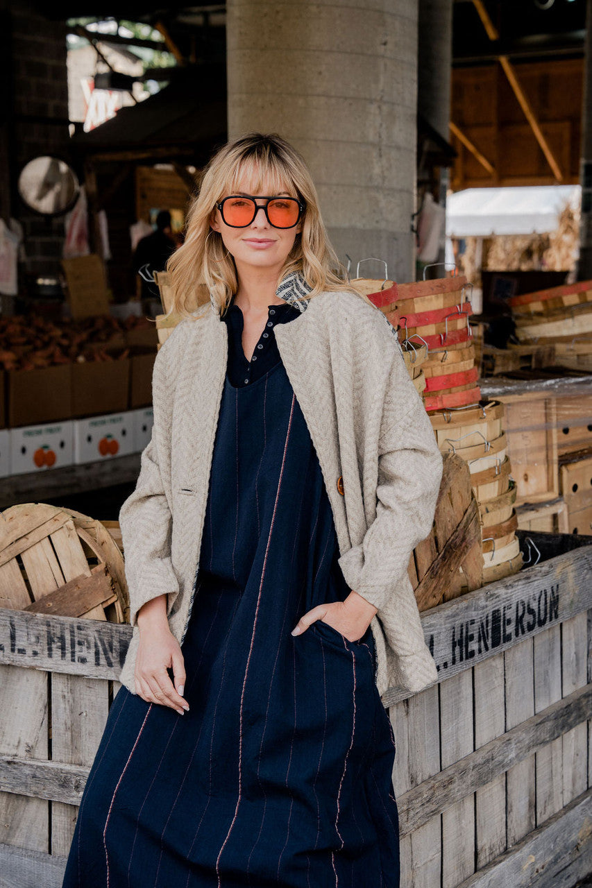 Portuguese Wool Pieper Coat in Neutral Mix-Match Herringbone