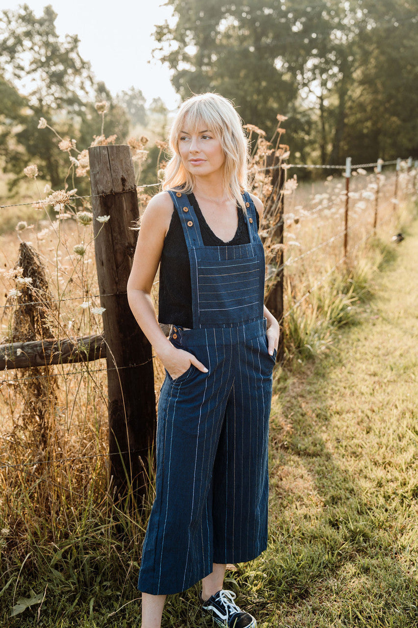 Dilsi Handwoven Cotton Overalls in Navy - M