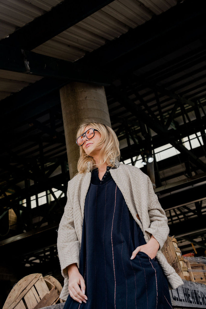 Portuguese Wool Pieper Coat in Neutral Mix-Match Herringbone