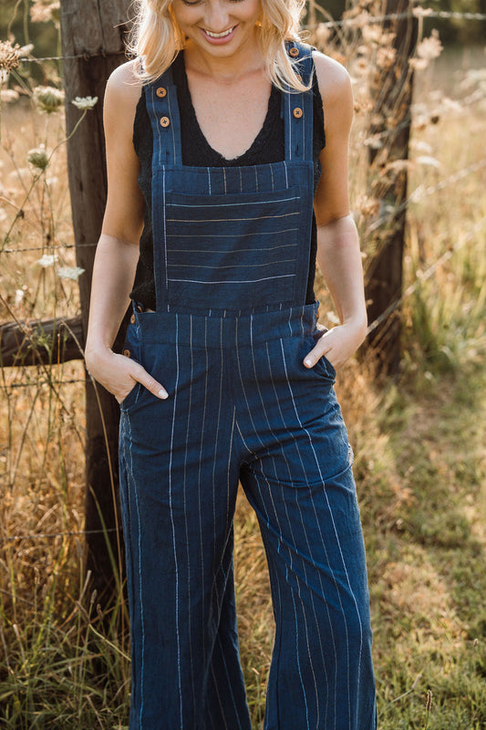 Dilsi Handwoven Cotton Overalls in Navy - M