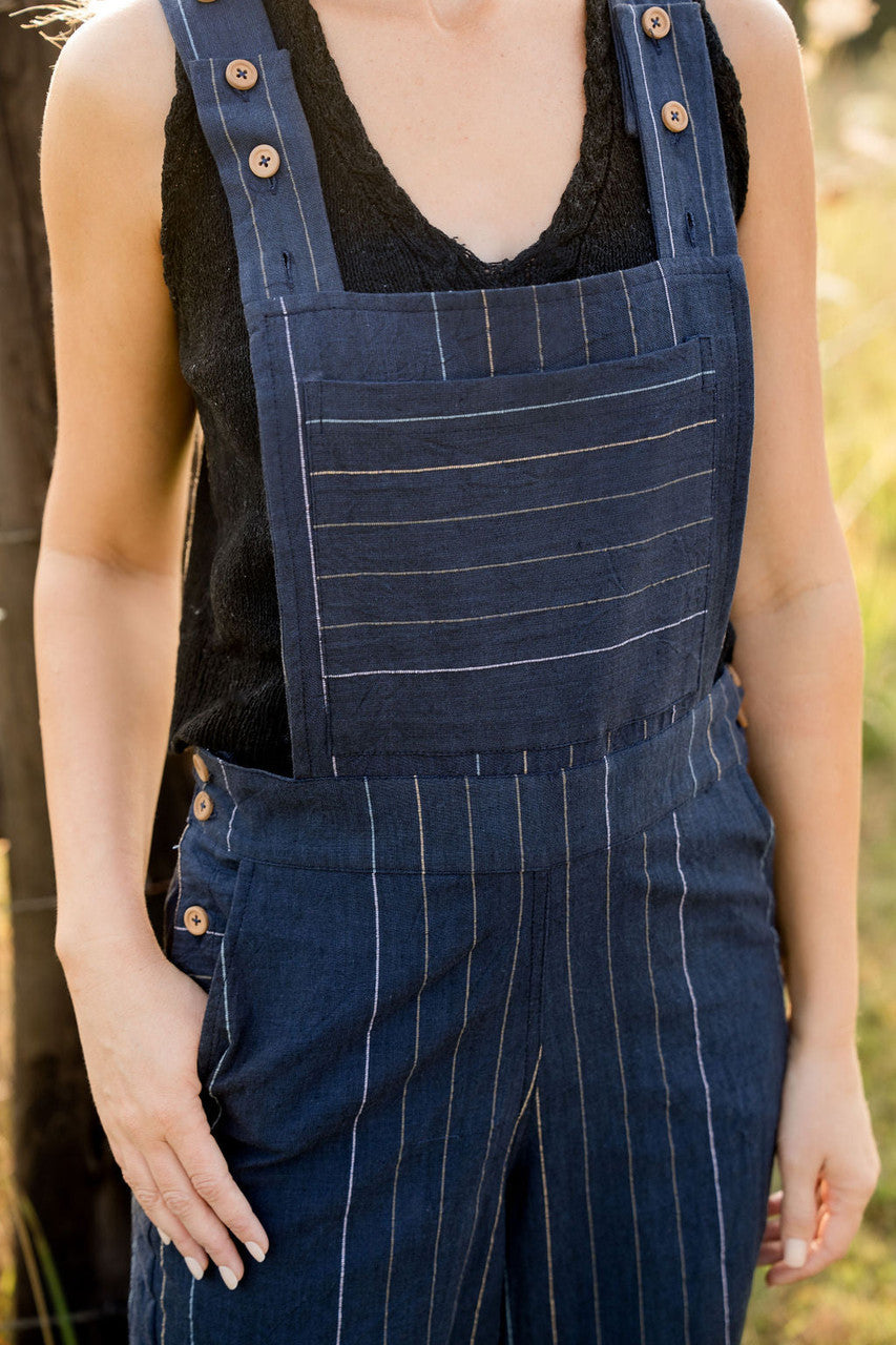 Dilsi Handwoven Cotton Overalls in Navy - M