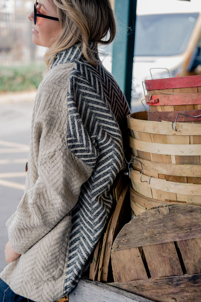 Portuguese Wool Pieper Coat in Neutral Mix-Match Herringbone - Pre-Order 1/30