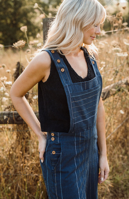 Dilsi Handwoven Cotton Overalls in Navy - M
