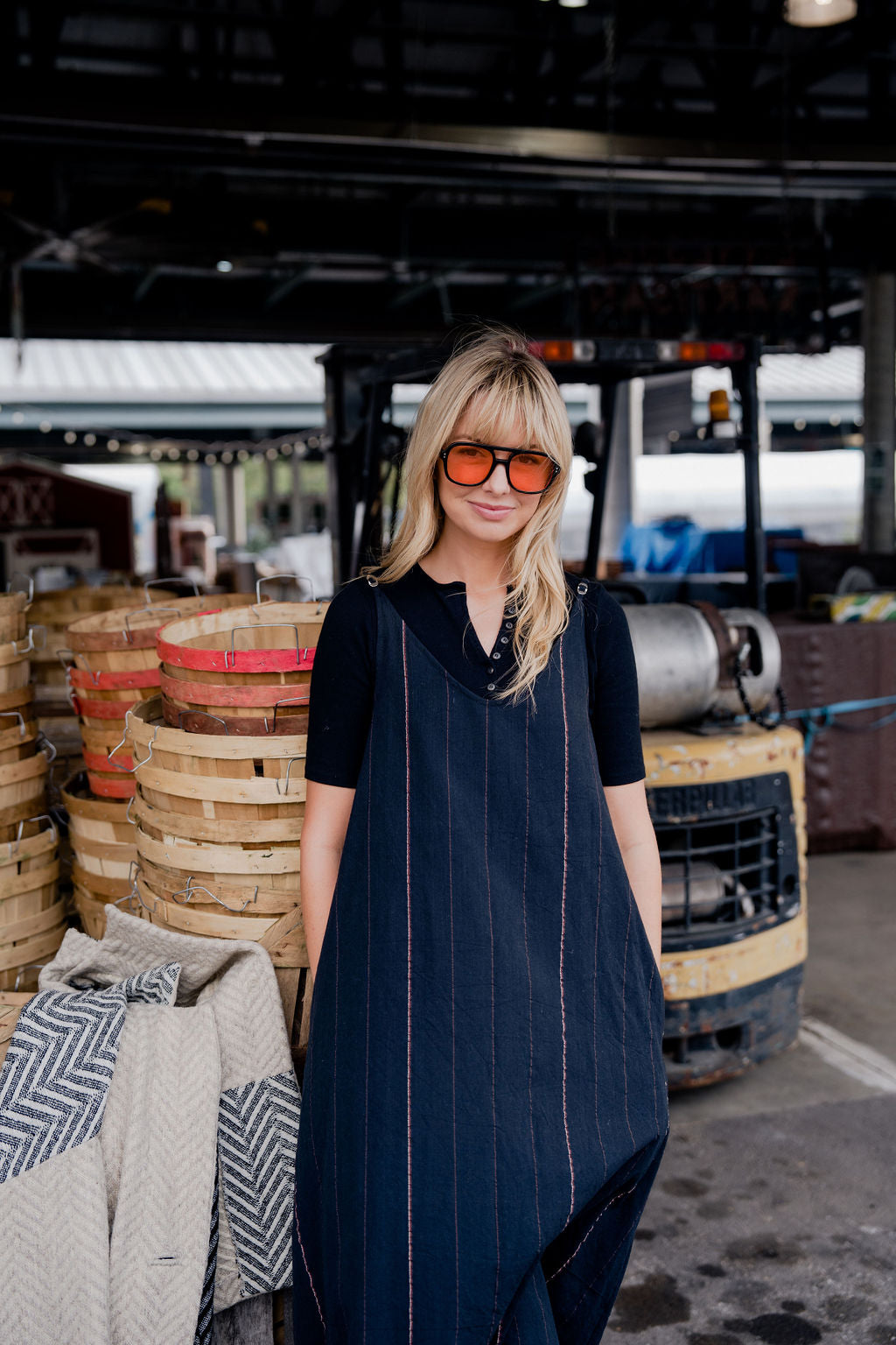 Robbi Handwoven Cotton Dress in Black Made to Order