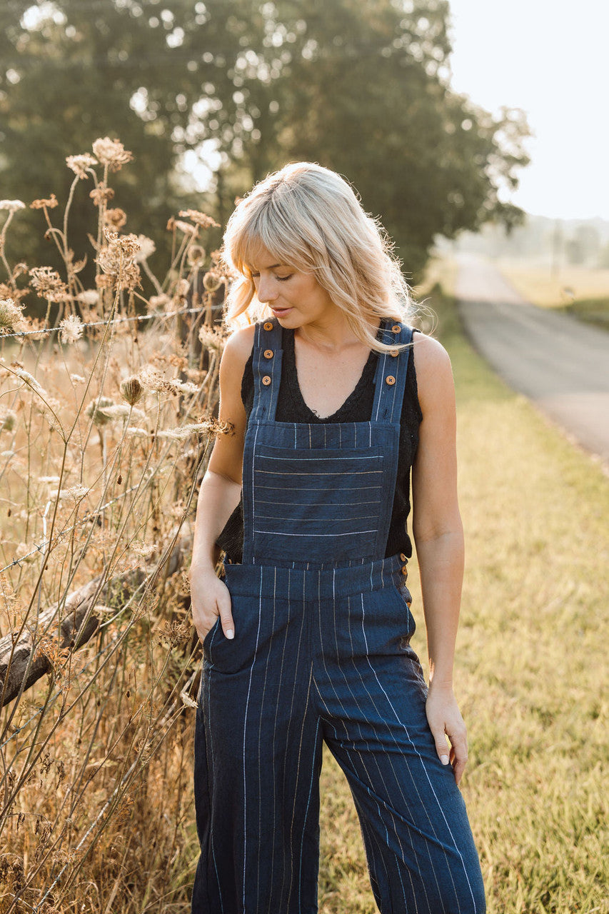 Dilsi Handwoven Cotton Overalls in Navy - M