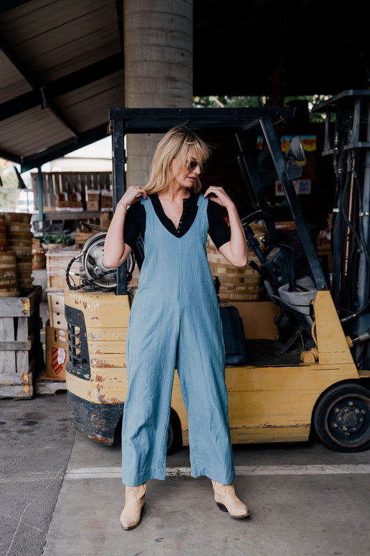 Charli Handwoven Cotton Jumpsuit in Blue Made to Order