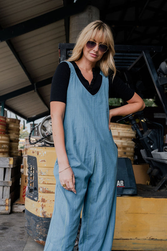 Charli Handwoven Cotton Jumpsuit in Blue Made to Order