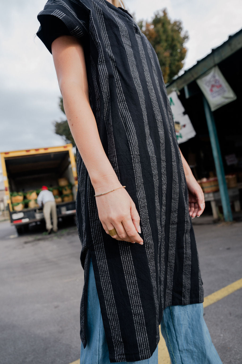 Paula Handwoven Cotton Tunic Dress in Dark Green Made to Order