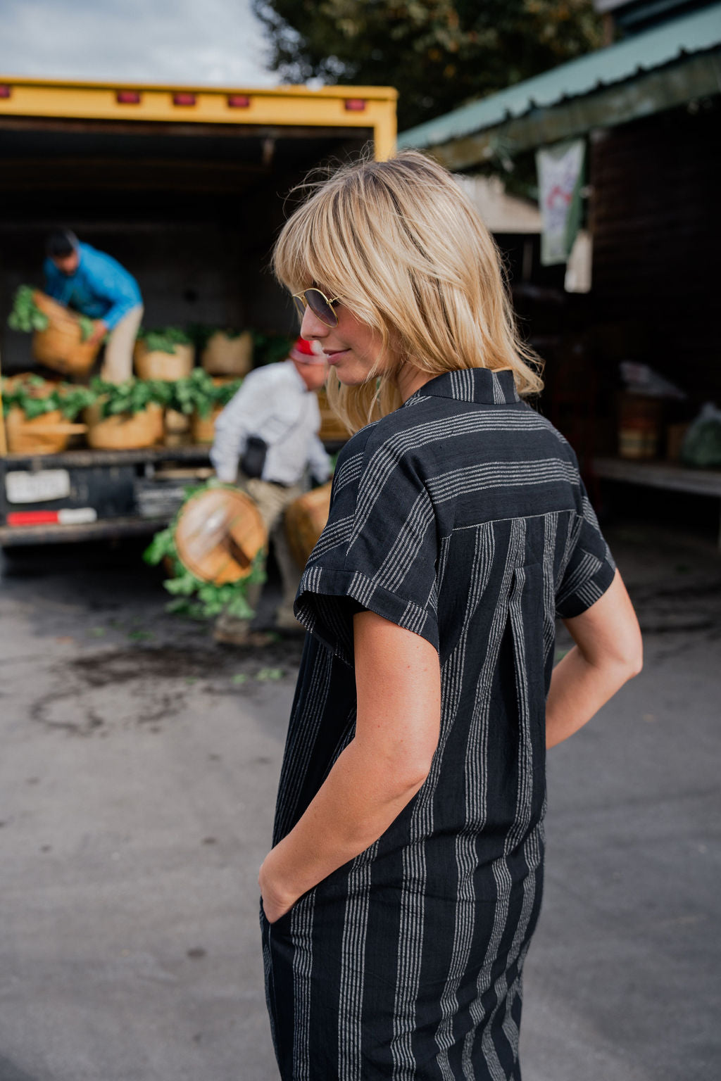 Paula Handwoven Cotton Tunic Dress in Black and White Stripe Made to Order