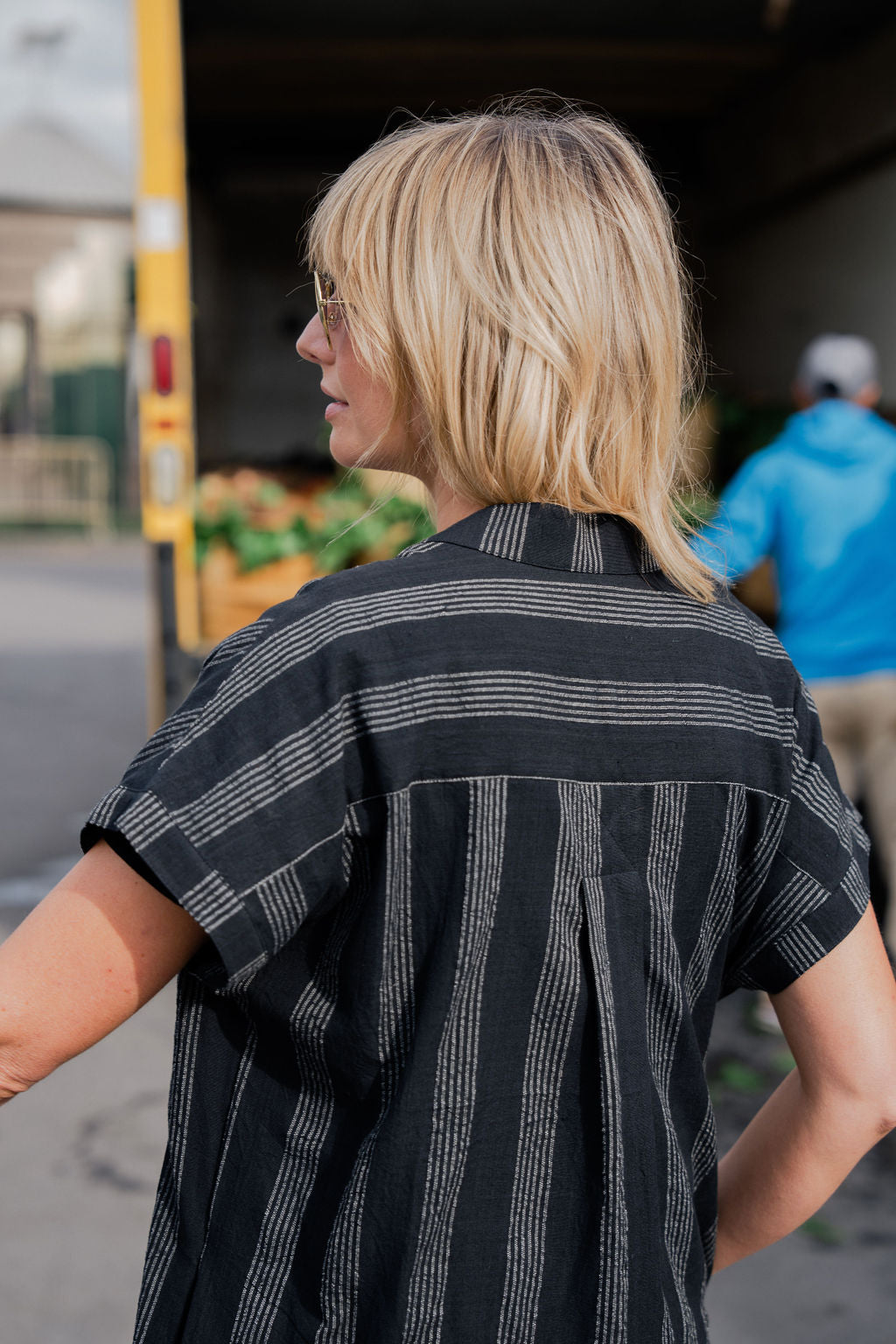 Paula Handwoven Cotton Tunic Dress in Black and White Stripe Made to Order