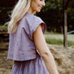 Claudia Skirt Set in Mauve Paint Print - L Shirt Left