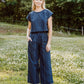 Katie Handwoven Cotton Crop Set in Navy Pin Stripe Made to Order