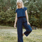 Katie Handwoven Cotton Crop Set in Navy Pin Stripe Made to Order