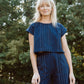 Katie Handwoven Cotton Crop Set in Navy Pin Stripe Made to Order