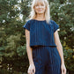 Katie Handwoven Cotton Set in Navy Pin Stripe - XXL Set and Crop Shirt and XS and S Pants