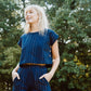 Katie Handwoven Cotton Set in Navy Pin Stripe - XXL Set and Crop Shirt and XS and S Pants