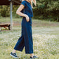 Katie Handwoven Cotton Crop Set in Navy Pin Stripe Made to Order