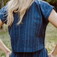 Katie Handwoven Cotton Crop Set in Navy Pin Stripe Made to Order