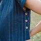 Katie Handwoven Cotton Crop Set in Navy Pin Stripe Made to Order