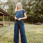 Katie Handwoven Cotton Crop Set in Navy Pin Stripe Made to Order