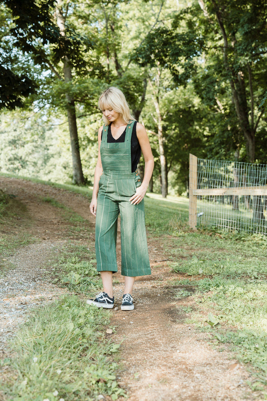 Dilsi Handwoven Cotton Overalls in Dark Green - S Left