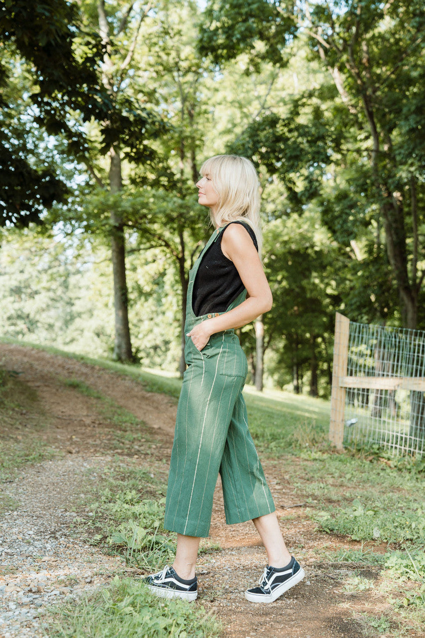 Dilsi Handwoven Cotton Overalls in Dark Green - S Left