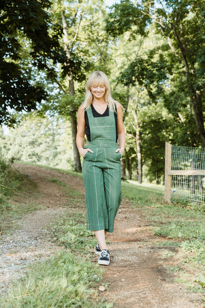 Dilsi Handwoven Cotton Overalls in Dark Green - S Left