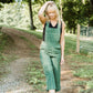 Dilsi Handwoven Cotton Overalls in Dark Green - S Left