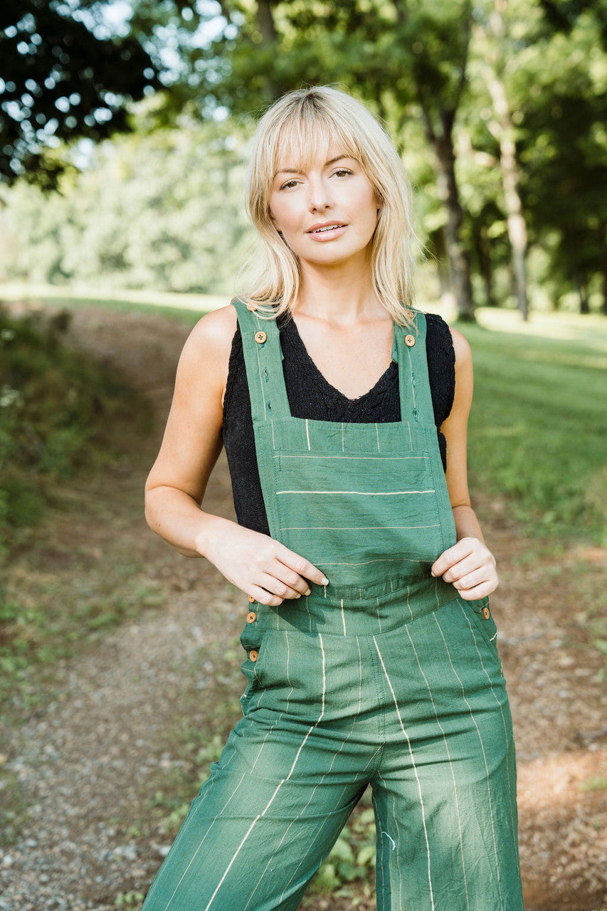 Dilsi Handwoven Cotton Overalls in Dark Green - S Left
