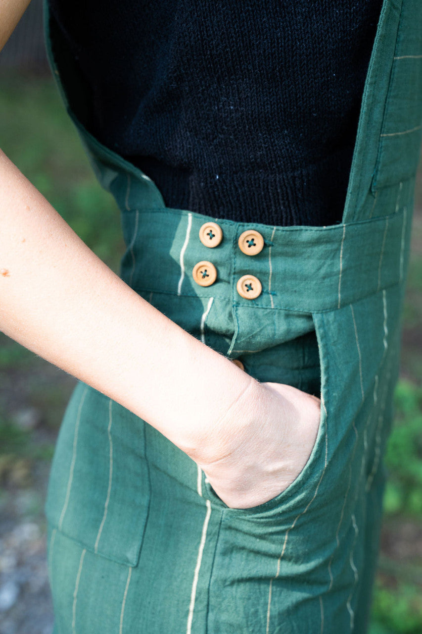 Dilsi Handwoven Cotton Overalls in Dark Green - S Left