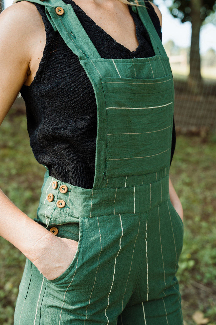 Dilsi Handwoven Cotton Overalls in Dark Green - S Left