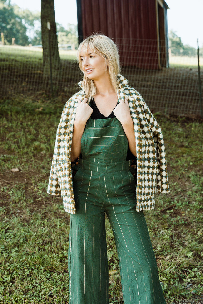 Dilsi Handwoven Cotton Overalls in Dark Green - S Left