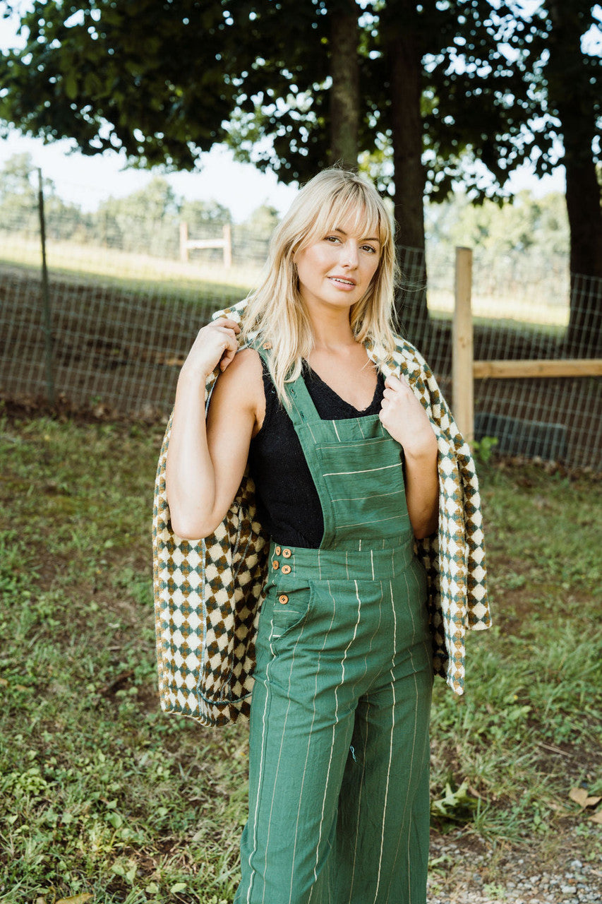 Dilsi Handwoven Cotton Overalls in Dark Green - S Left