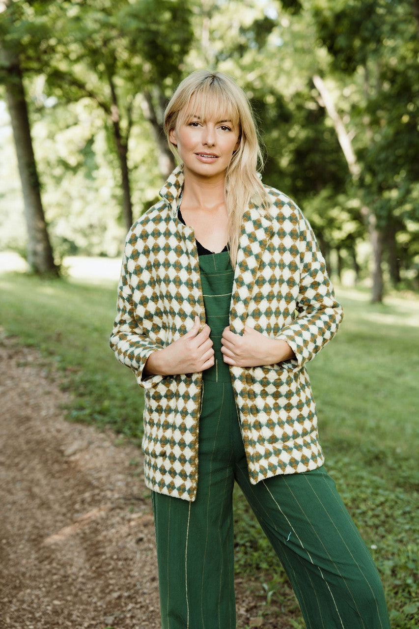 Dilsi Handwoven Cotton Overalls in Dark Green - S Left