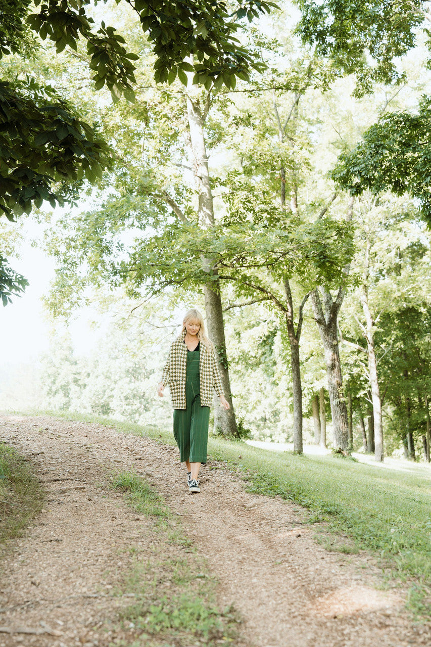 Dilsi Handwoven Cotton Overalls in Dark Green - S Left