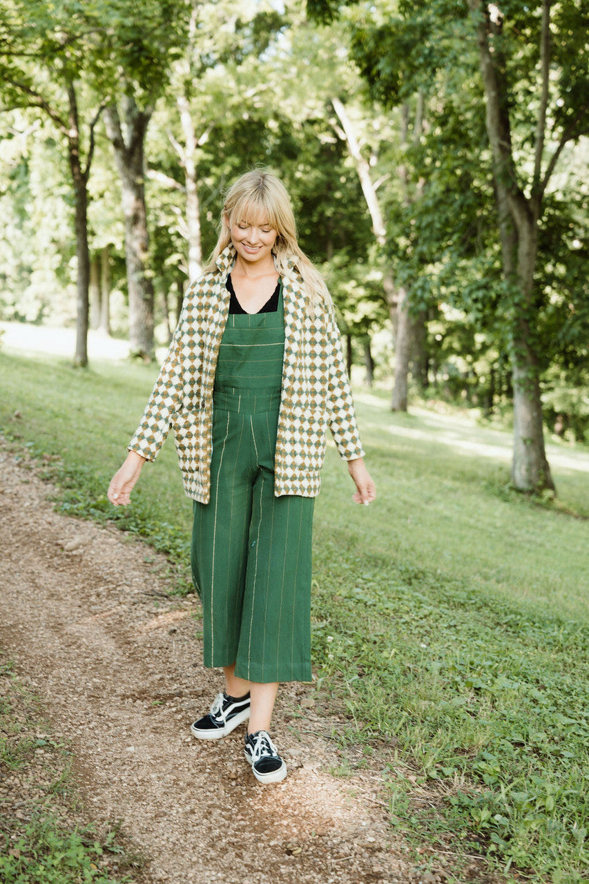Dilsi Handwoven Cotton Overalls in Dark Green - S Left