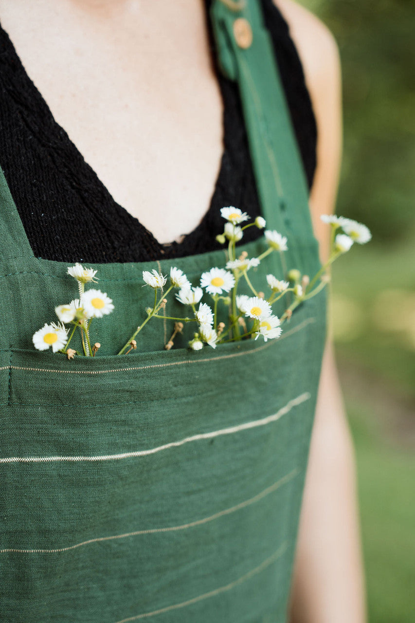Dilsi Handwoven Cotton Overalls in Dark Green - S Left