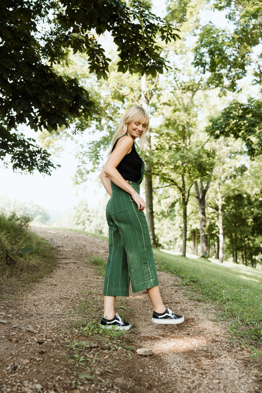 Dilsi Handwoven Cotton Overalls in Dark Green - S Left