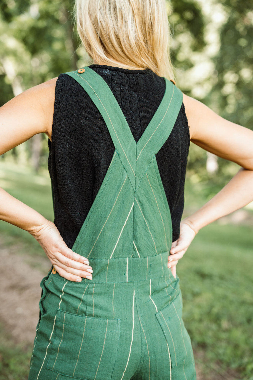 Dilsi Handwoven Cotton Overalls in Dark Green - S Left