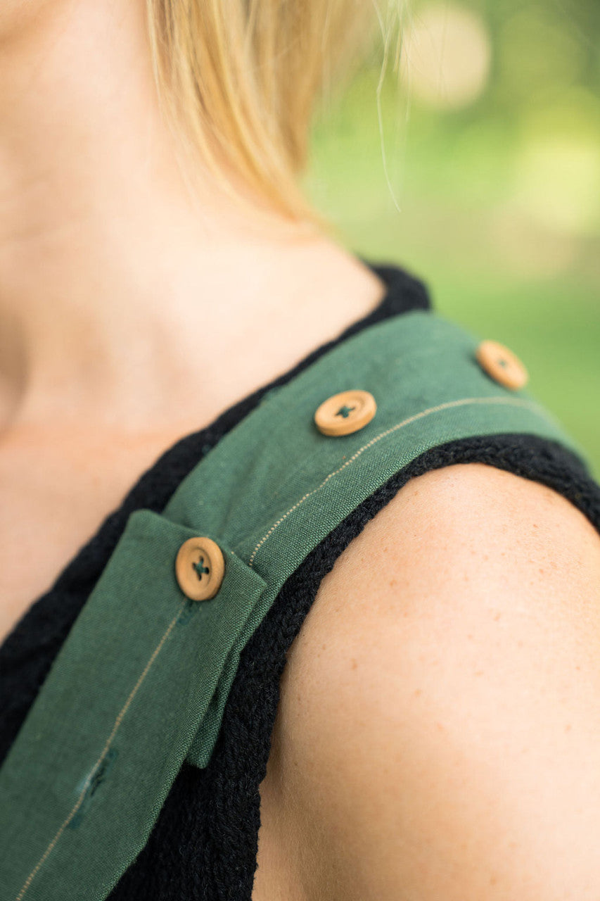 Dilsi Handwoven Cotton Overalls in Dark Green - S Left