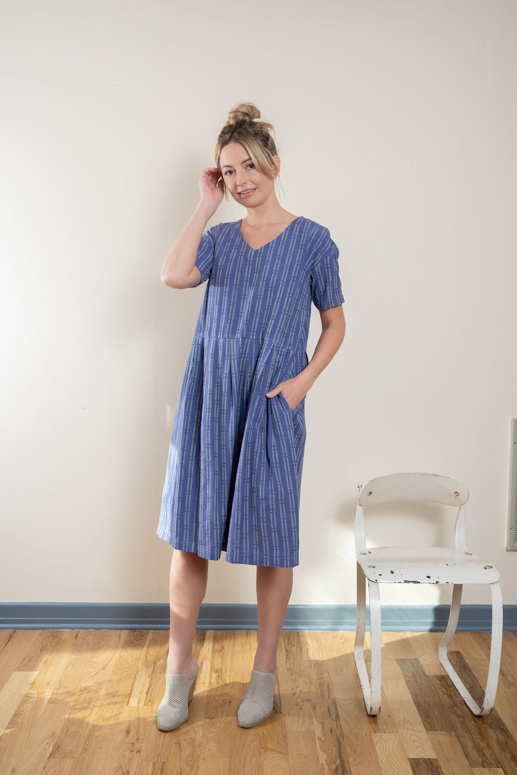 Eloise Handwoven Cotton Dress in Periwinkle - XS, S and M Left