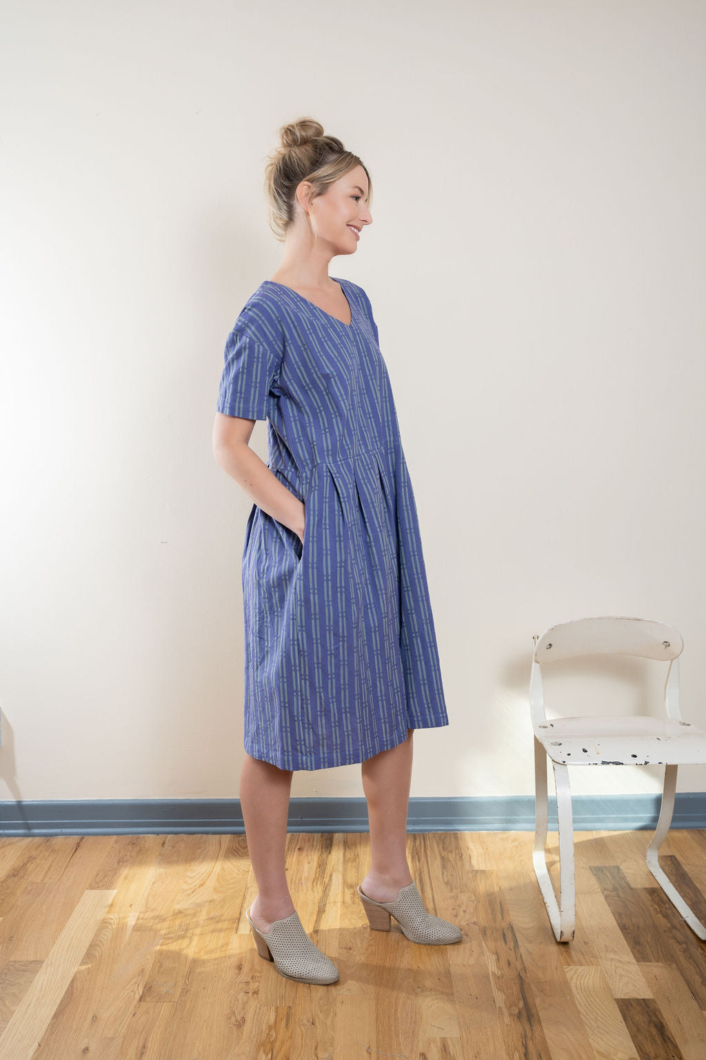 Eloise Handwoven Cotton Dress in Periwinkle - XS, S and M Left