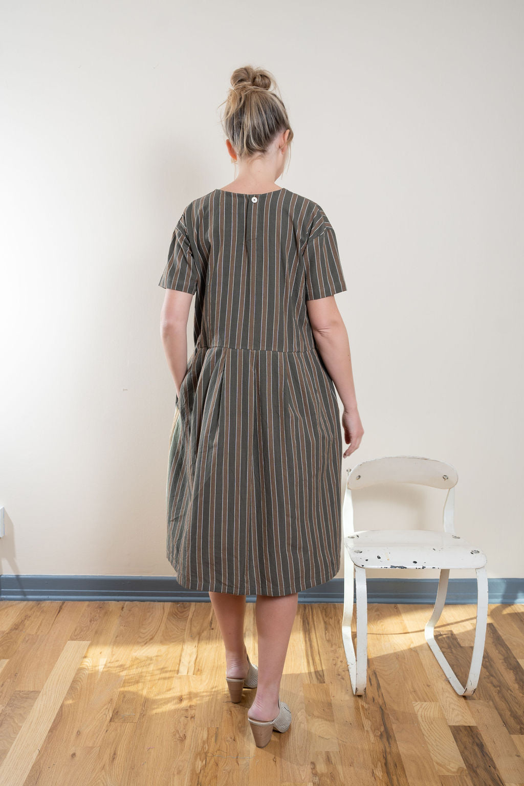 Eloise Handwoven Cotton Dress in Brown Stripe