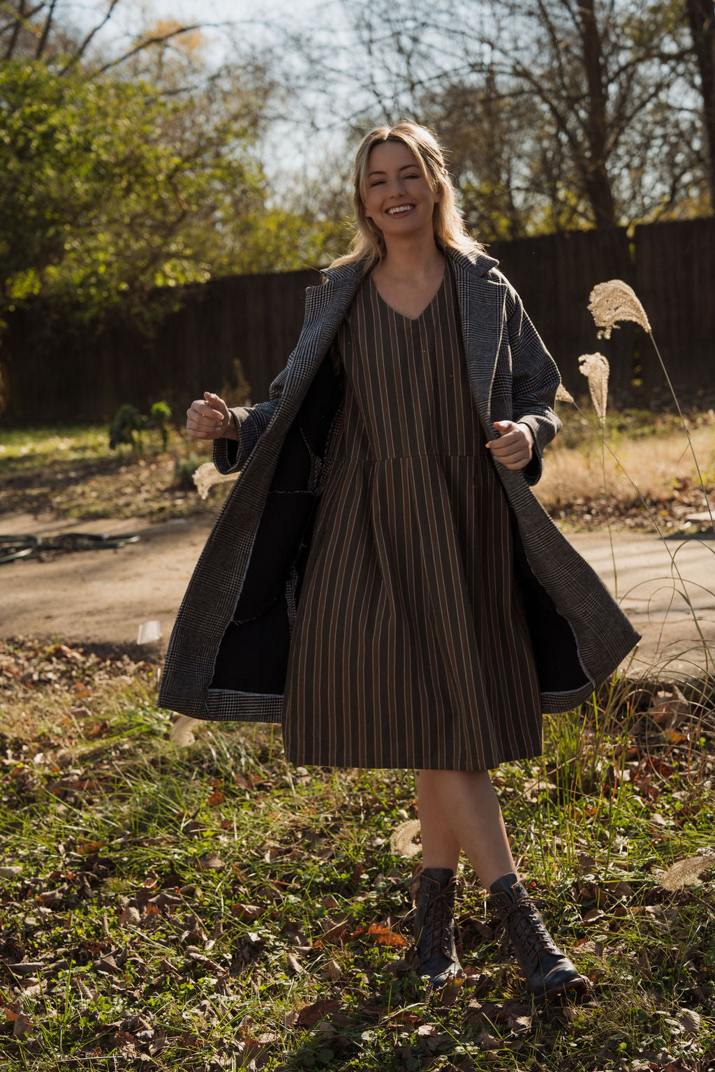 Eloise Handwoven Cotton Dress in Brown Stripe