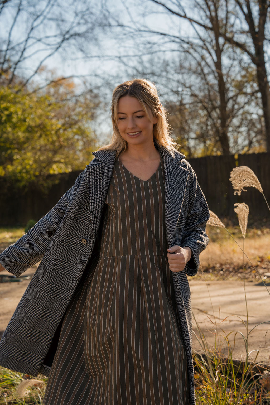 Eloise Handwoven Cotton Dress in Brown Stripe