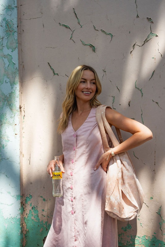 Marcy Midi Dress in Blush Linen