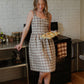 Mia Linen Dress in Brown and Cream Cotton