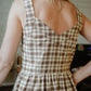 Mia Linen Dress in Brown and Cream Cotton